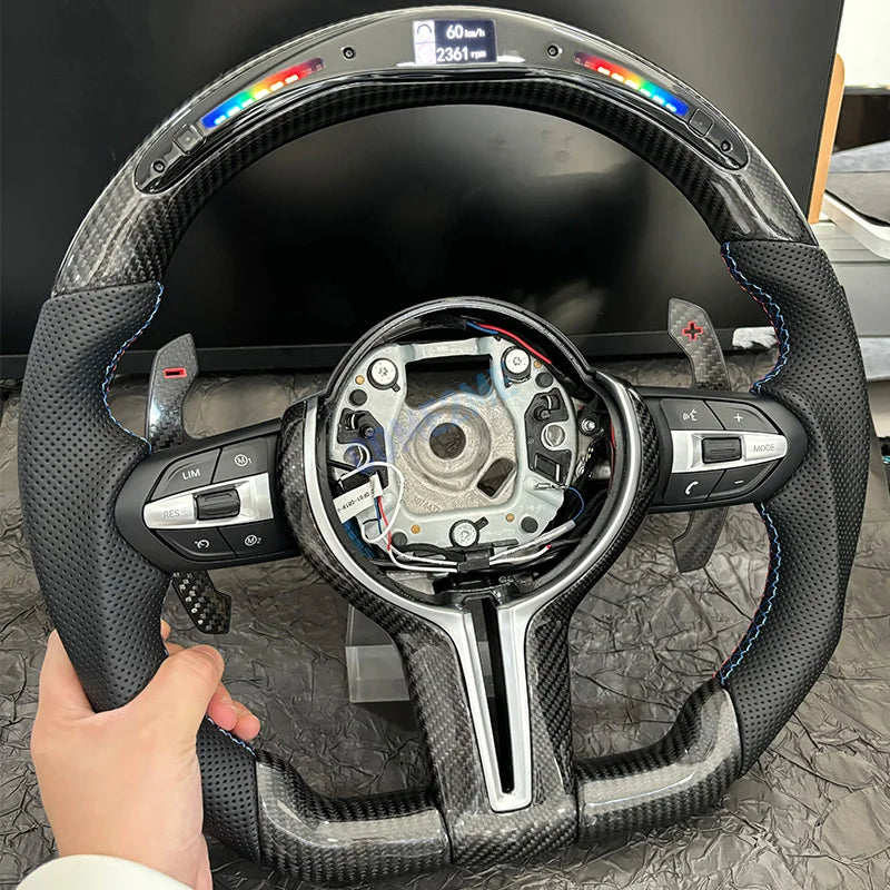 Carbon Fiber LED Style M Sports Steering Wheel for BMW F-Series Models F20, F21, F22, F30, F31, F32, F35, F36, F10, F11, F15, F16, F80, M3, M6